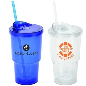 20 Oz. Double Wall Acrylic Stadium Cup With Matching Color Screw-on Lid And Straw