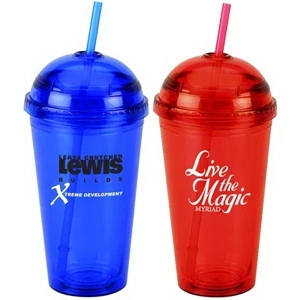 16 Oz Clear Double Wall Acrylic Cup With Screw-top Dome Lid And Straw, Bpa Free