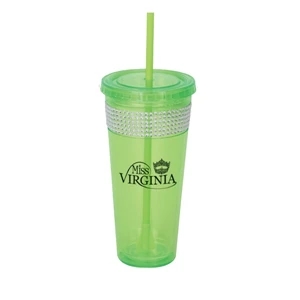Sparkle Bling - Lime Green - Tumbler Made From Acrylic Body And Liner With 2 In 1 Propeller Straw And Stirrer