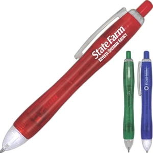 Apollo - Retractable Ballpoint Pen With Translucent Clip And Barrel And Flashlight Dome Head