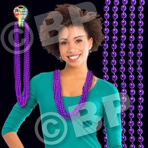 Purple Metallic Round Beaded Mardi Gras Beads Necklace, 33" (7mm), Blank