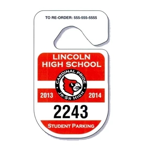 2 3/4" X 4 3/4" White .015" Polyethylene Rounded Hanging Parking Permit; Spot Color