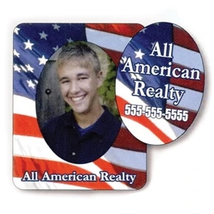 3" X 3 3/4" Rectangle Picture Frame Magnet; 2" X 2 3/4" Removable Oval Center