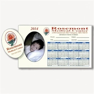 6" X 3 1/2" Rectangle Calendar Picture Frame Magnet; 1 3/4" X 2 1/2" Oval Center