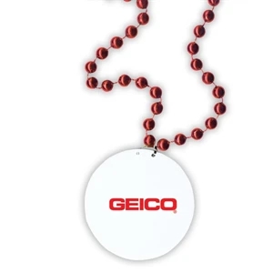 Red - Medallion Necklace, 33" With 7 1/2 Mm Beads And 2 1/2" White Medallion