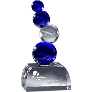 Optical Crystal - Blue & Clear Award. Optical Crystal Balls Stacked On Top Of Each Other