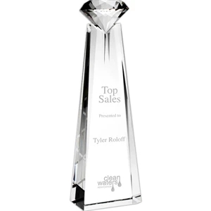 Award With Optical Crystal Diamond Perched Atop An Optical Crystal Tower