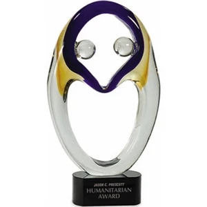 Collaboration - Blue, Green & Clear Art Glass Award With A Black Glass Base