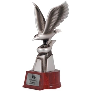 On Eagles Wings - Metallic Silver Eagle Shaped Resin Award On Rosewood Base
