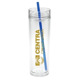 Tower - 16 Oz. Clear Tall Tumbler, Double-wall Insulated, Press Fit Lid And Straw Included