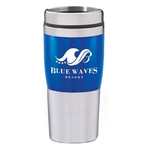 Eden - Blue - 16 Oz. Eden Stainless Tumbler With Color Accents. Press Fit, Thumb Slide Lid