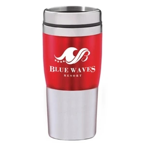 Eden - Red - 16 Oz. Eden Stainless Tumbler With Color Accents. Press Fit, Thumb Slide Lid
