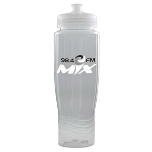 Poly Clean (tm) - Clear - 28 Oz Translucent Water Bottle And Matching Pull Top Lid. Made In The U.s.a