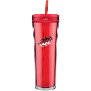 Boost - Red - 20 Oz Acrylic Double Wall Tumbler With Threaded Lid Featuring A Clear Outer Wall
