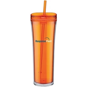 Boost - Tangerine - 20 Oz Acrylic Double Wall Tumbler With Threaded Lid Featuring A Clear Outer Wall