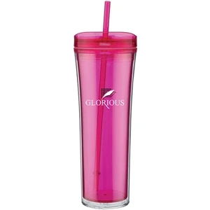 Boost - Fuchsia - 20 Oz Acrylic Double Wall Tumbler With Threaded Lid Featuring A Clear Outer Wall