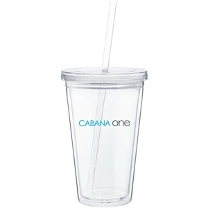 Spirit - Clear - 16 Oz Acrylic Double Wall Tumbler With Threaded Lid And Matching Straw