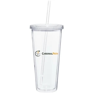 Spirit - Clear - 20 Oz Acrylic Double Wall Tumbler With Threaded Lid And Matching Straw