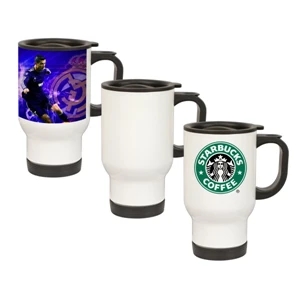 This Top-selling White 14oz White Travel Mug Is Perfect For Branding On-the-go!