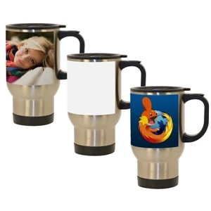 This Top-selling Silver 14oz Photo Travel Mug Is Perfect For Branding On-the-go!
