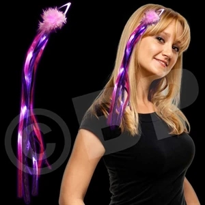 15" Pink Marabou Diva Hair Clip With Pink & Purple Ribbons, White Leds, Blank