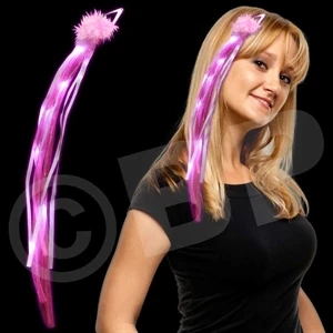 15" Pink Marabou Hair Clip With White Light Up Led's, Pink And White Ribbons, Blank