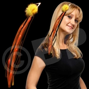 15" Diva Hair Clip With Black Ribbons And Bright Orange Halloween Led's, Blank