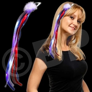 15" Diva Hair Clip With Red, White And Blue Ribbons And Light Up Led's, Blank