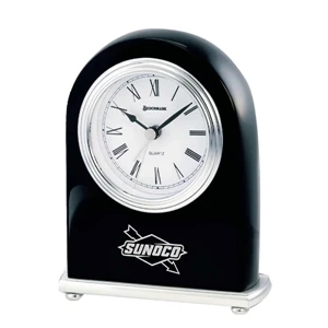 Marseilles - Analog Hardwood Desk Arched Lustered Black Piano Wood Clock