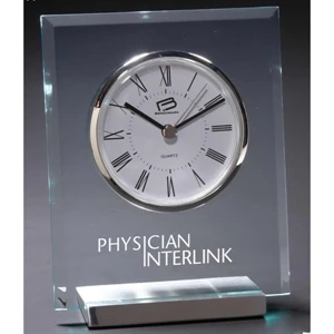 Apollo - Clear Square Top Desk Clock With Deluxe Quartz Movement And Silver Metal Accents
