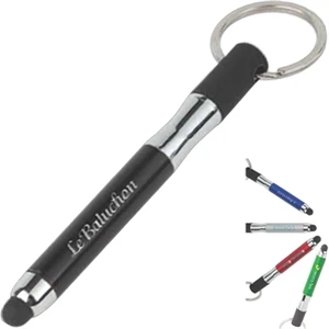 Capable - Green - Ballpoint Pen And Pen Cap And Stylus, Keychain. Black Ink