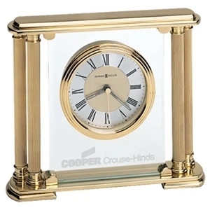 Athens - Brushed Solid Brass Clock With Beveled Glass Panel And Polished Edges