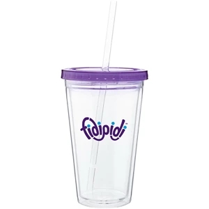 Spirit - Purple - 16 Oz Acrylic Double Wall Tumbler With Colored Threaded Lid And Clear Straw