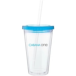 Spirit - Aqua - 16 Oz Acrylic Double Wall Tumbler With Colored Threaded Lid And Clear Straw