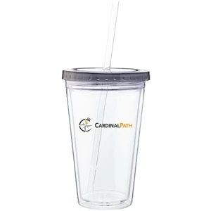 Spirit - Graphite - 16 Oz Acrylic Double Wall Tumbler With Colored Threaded Lid And Clear Straw