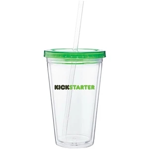 Spirit - Apple - 16 Oz Acrylic Double Wall Tumbler With Colored Threaded Lid And Clear Straw
