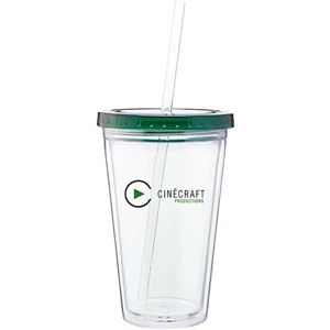 Spirit - Green - 16 Oz Acrylic Double Wall Tumbler With Colored Threaded Lid And Clear Straw