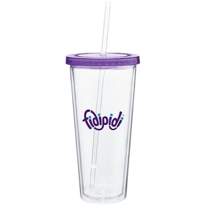 Spirit - Purple - 20 Oz Acrylic Double Wall Tumbler With Colored Threaded Lid And Clear Straw