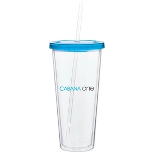 Spirit - Aqua - 20 Oz Acrylic Double Wall Tumbler With Colored Threaded Lid And Clear Straw
