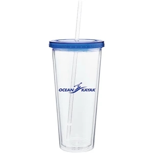Spirit - Blue - 20 Oz Acrylic Double Wall Tumbler With Colored Threaded Lid And Clear Straw