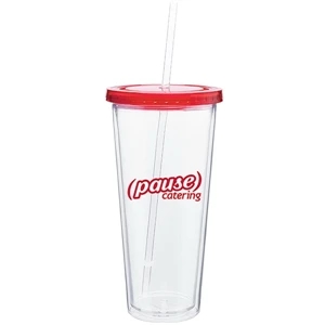 Spirit - Red - 20 Oz Acrylic Double Wall Tumbler With Colored Threaded Lid And Clear Straw