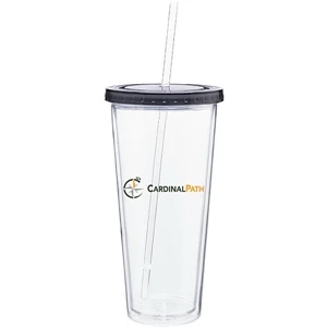 Spirit - Graphite - 20 Oz Acrylic Double Wall Tumbler With Colored Threaded Lid And Clear Straw