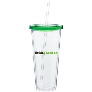 Spirit - Apple - 20 Oz Acrylic Double Wall Tumbler With Colored Threaded Lid And Clear Straw