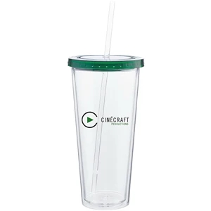 Spirit - Green - 20 Oz Acrylic Double Wall Tumbler With Colored Threaded Lid And Clear Straw
