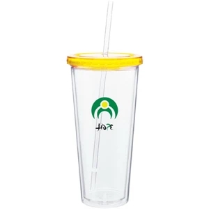 Spirit - Pineapple - 20 Oz Acrylic Double Wall Tumbler With Colored Threaded Lid And Clear Straw