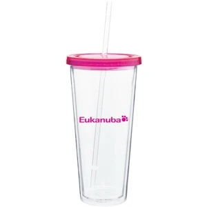 Spirit - Fuchsia - 20 Oz Acrylic Double Wall Tumbler With Colored Threaded Lid And Clear Straw