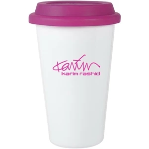 Terra - Fuchsia - 11 Oz Double Wall Porcelain Tumbler With Silicone Lid