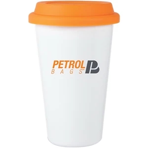 Terra - Tangerine - 11 Oz Double Wall Porcelain Tumbler With Silicone Lid