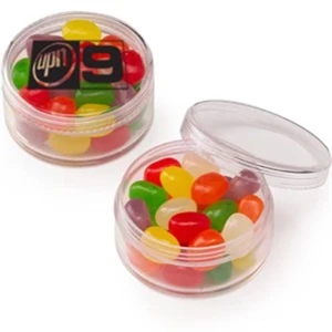 Assorted Jelly Beans In A Round Container. Item Size: 2.25" Dia. X 1.125" H