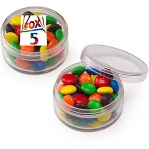 M&m's (r) - Candy Coated Chocolate Pieces In A Round Container. 2.25" Dia. X 1.125" H